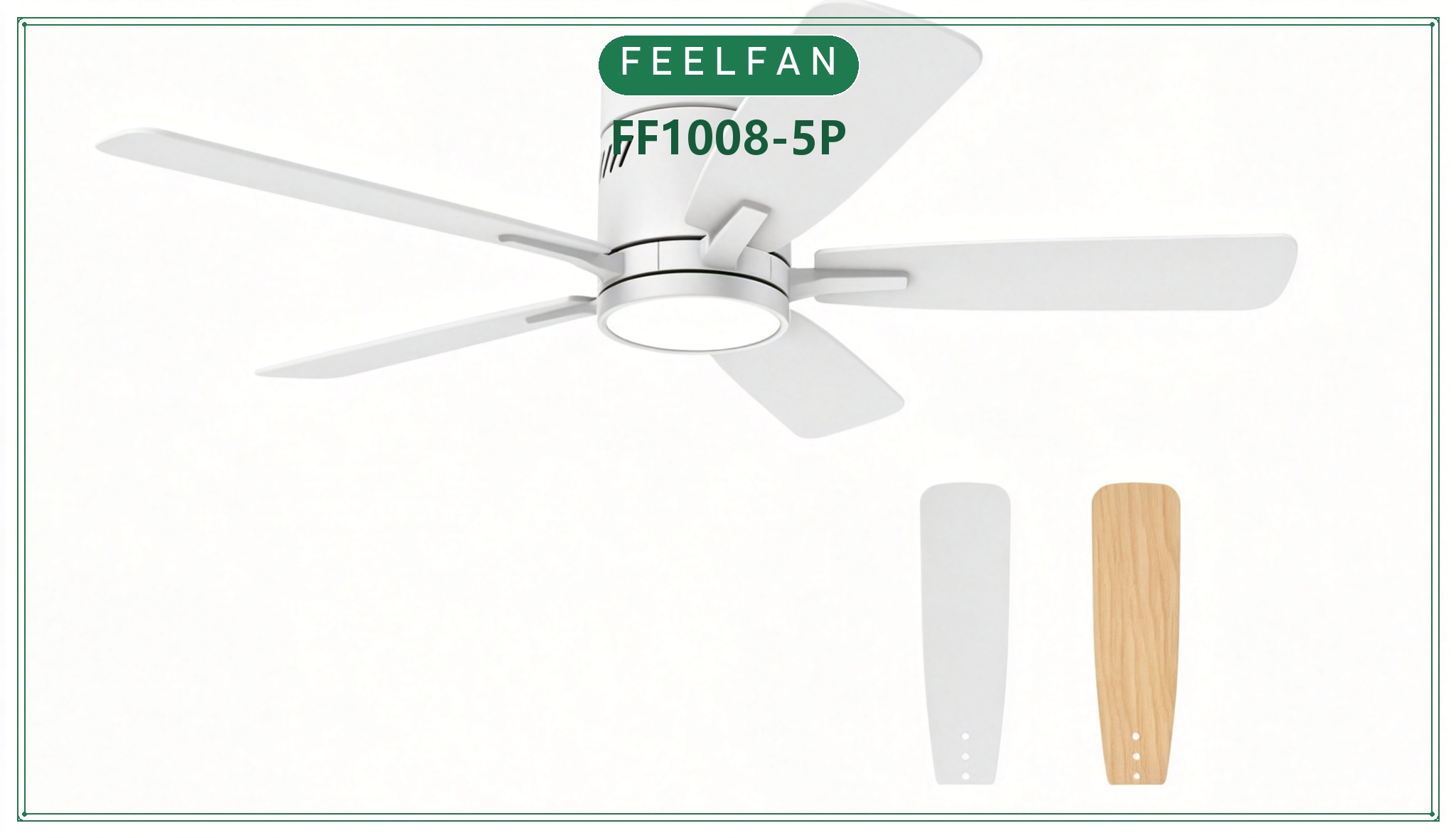 FEELFAN FF1008-3P / FF1008-5P 3 & 5-Blade Low Profile BLDC Ceiling Fan with LED Light variant 4 — White