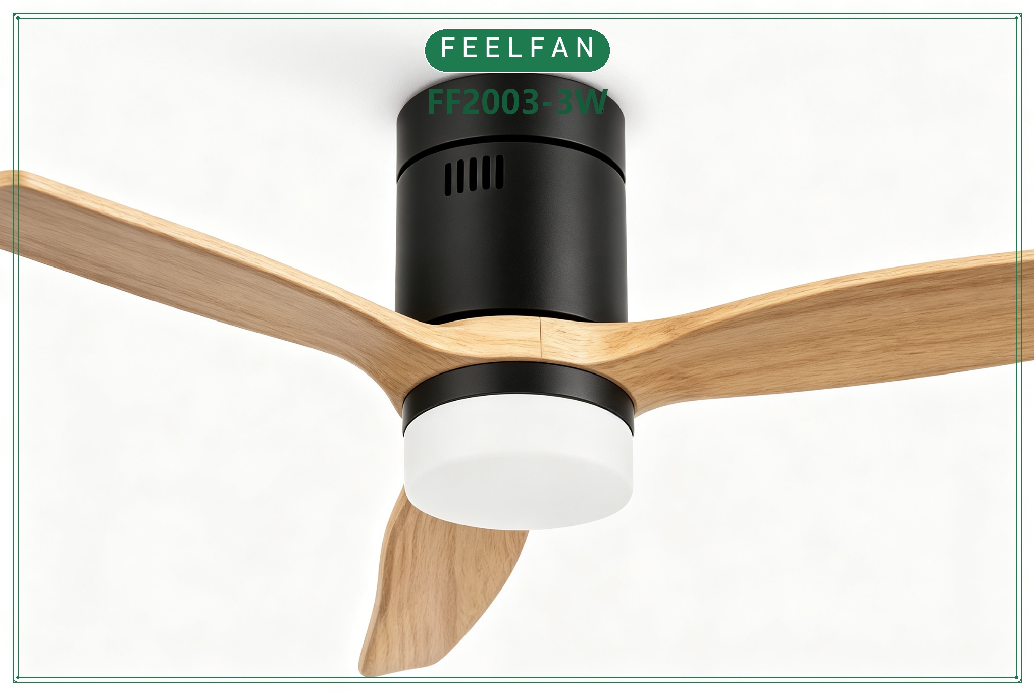 FEELFAN FF2003-3W 3-Blade Solid Wood Low Profile BLDC Ceiling Fan with LED Light variant 6 — Black