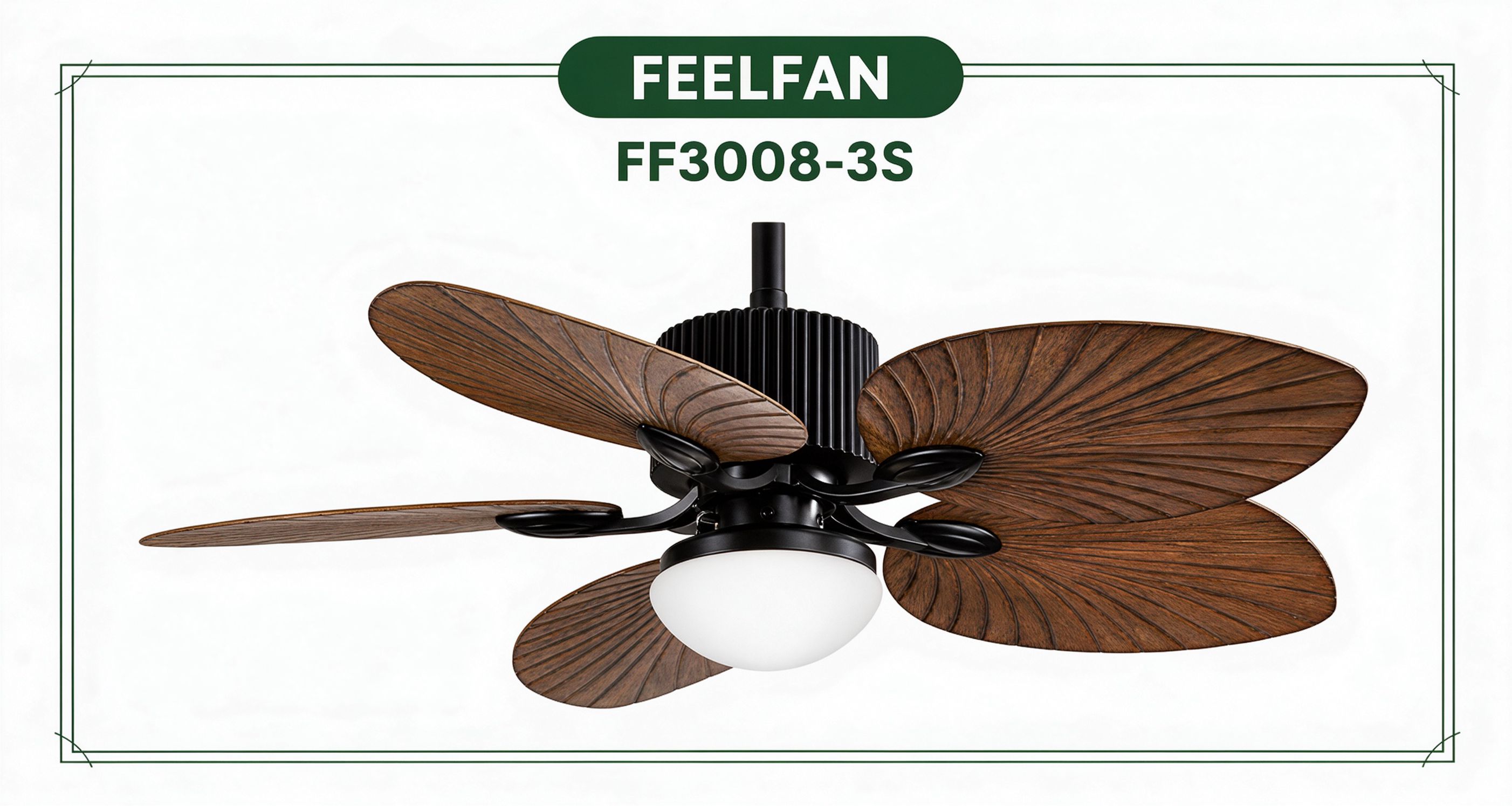 FEELFAN FF3008-3S 5-Blade Palm Leaf ABS AC Ceiling Fan with LED Light