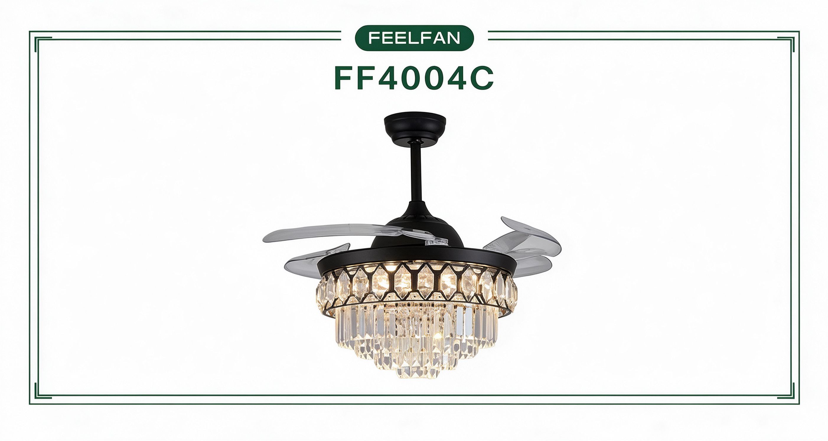 FEELFAN FF4004C 42" 4-Blade Crystal Retractable BLDC Ceiling Fan with LED Light